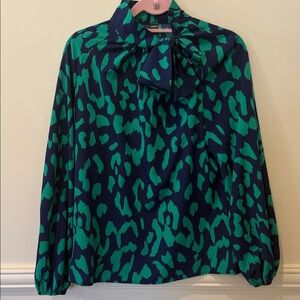 Shein Work Blouse Green & Navy with Bow tie size Large New